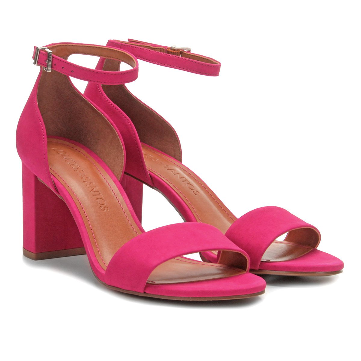 sandália pink salto grosso